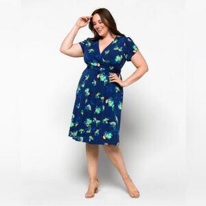 Donna Morgan Women's Plus Size Stretch Floral Cottage Spring Faux Wrap Dress 18W